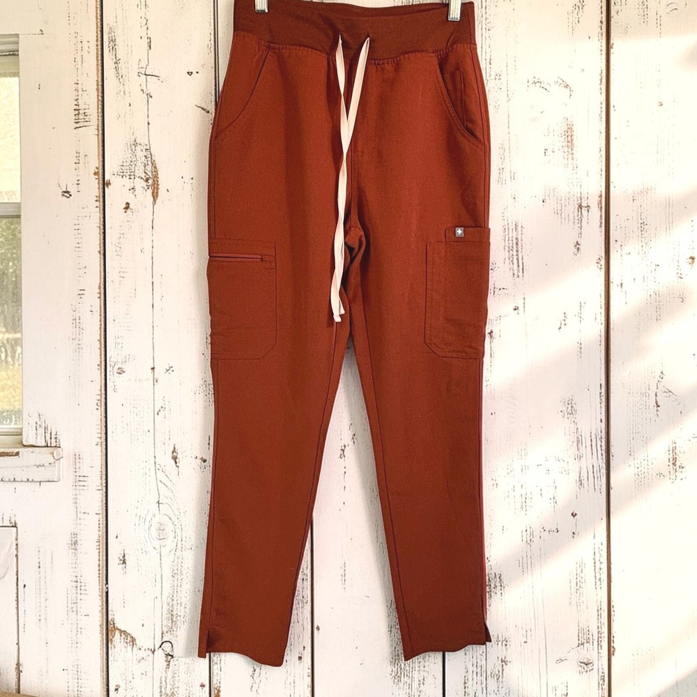 Scrub Joggers FIGS S Rust Poly Rayon Spandex FIONx Orange Earth Tone Drawstring